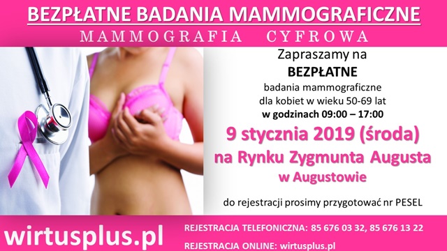 Bezpłatne badania mammograficzne dla pań w wieku 50-69 lat