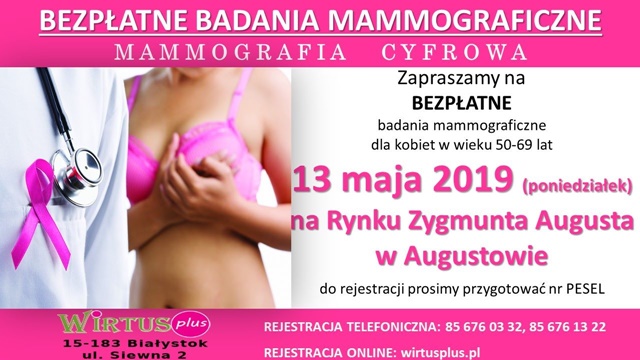Zachęcamy panie w wieku 50-69 lat do udziału w bezpłatnych badaniach mammograficznych
