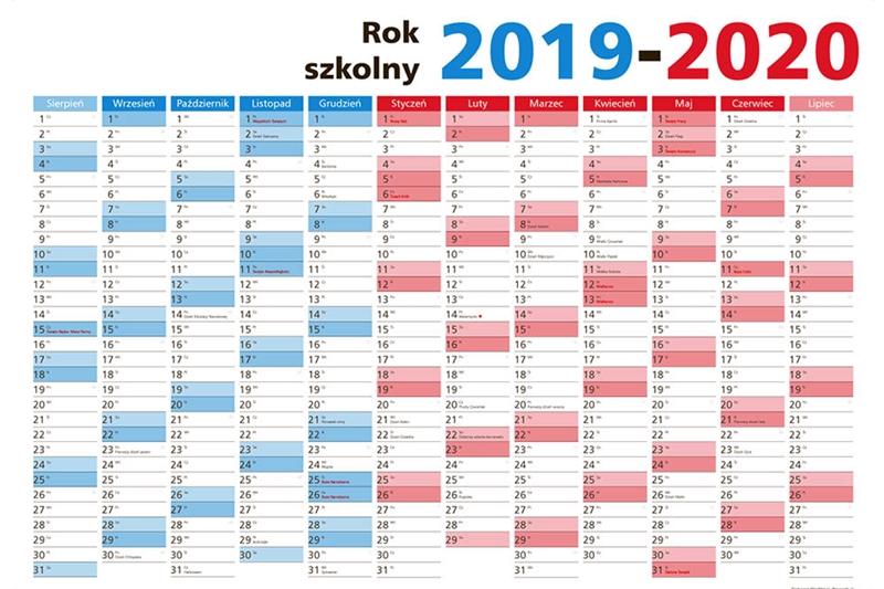 Kalendarz roku szkolnego 2019/2020