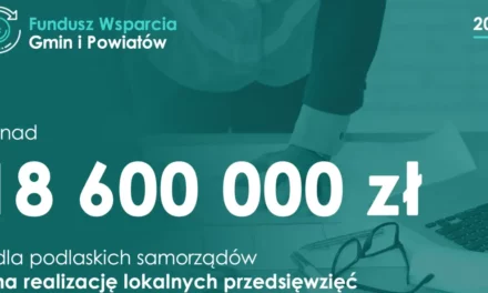 Ponad 18,6 mln zł dla podlaskich samorządów z Funduszu Wsparcia Gmin i Powiatów (FWGiP)