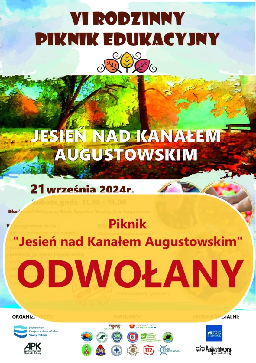 Augustów: VI Piknik edukacyjny „Jesień nad Kanałem Augustowskim” zostaje ODWOŁANY