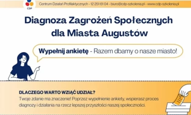 Augustów: Weź udział w ankiecie dotyczącej zagrożeń społecznych. Razem dbamy o nasze miasto