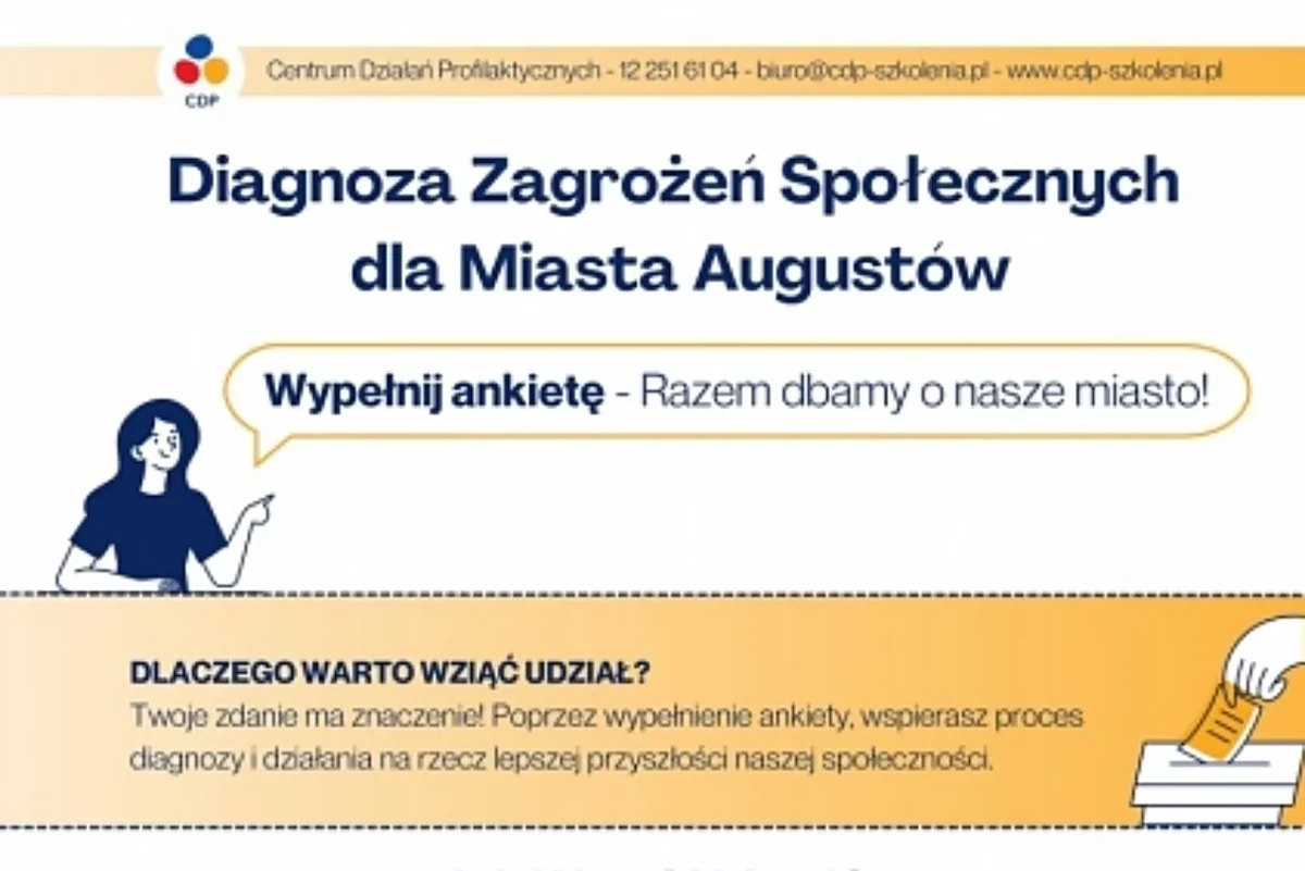Augustów: Weź udział w ankiecie dotyczącej zagrożeń społecznych. Razem dbamy o nasze miasto