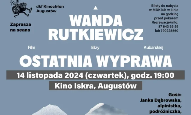 Augustów: Wanda Rutkiewicz. Ostatnia wyprawa – wysokogórski wieczór z KINOCHŁONEM