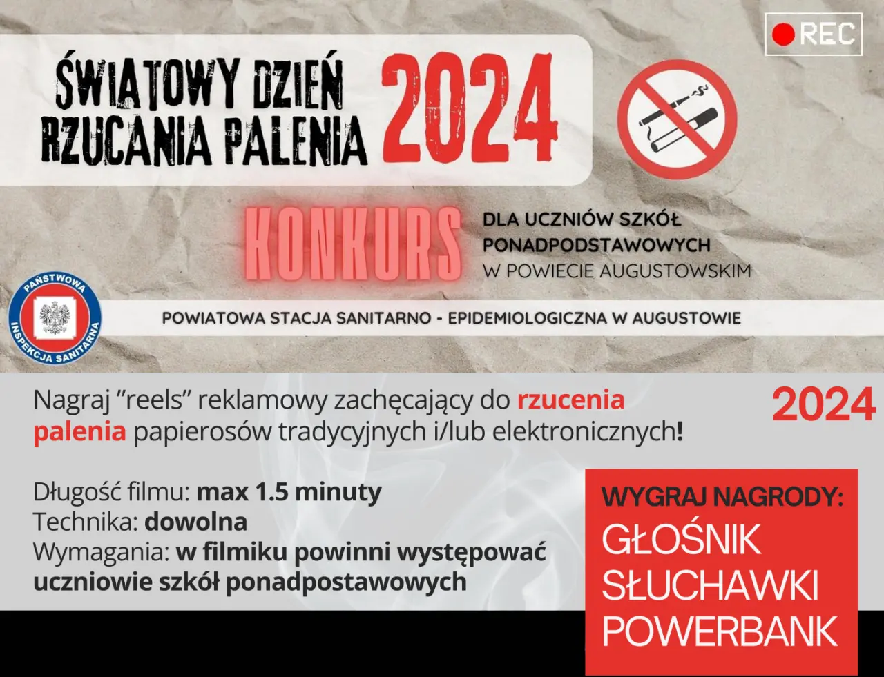 Augustów: Konkurs na nagranie krótkiego filmu (rolki) promującego Profilaktykę uzależnień, z okazji Światowego Dnia Rzucania Palenia