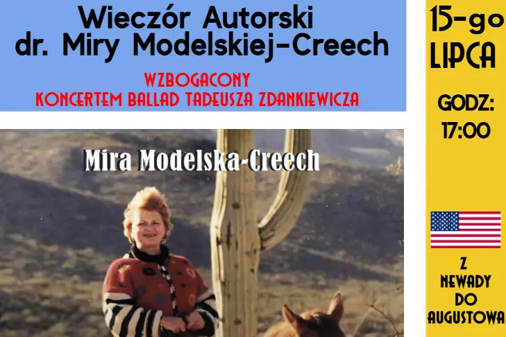 Augustów: Zaproszenie na wieczór autorski dr Miry Modelskiej-Creech